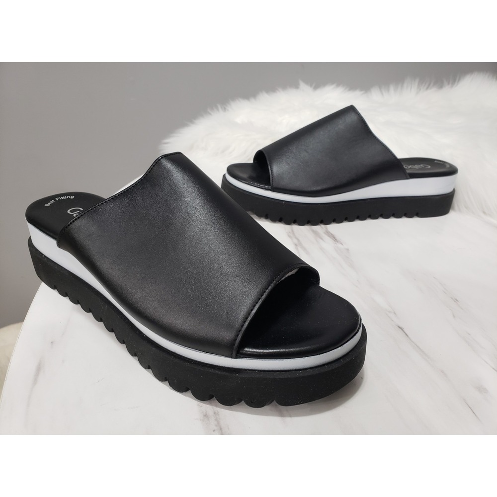 NEW NO BOX 8.5 Gabor Platform Slide Sandals Womens Black Leather Lug Sole Mules